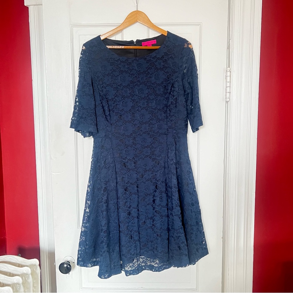 BETSEY JOHNSON Vintage Navy Blue Lace Dress Size 14